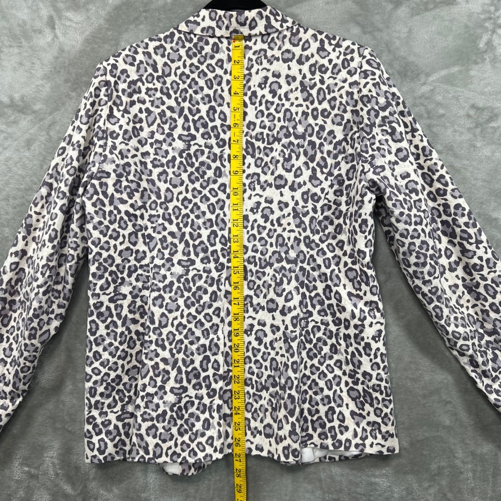 Rachel Zoe Blazer Women L Gray Leopard Print Linen Blend Preppy - Picture 9 of 12